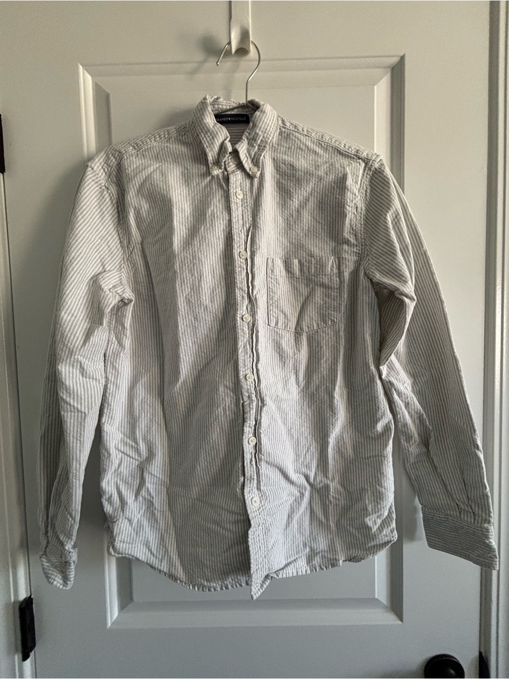Brandy Melville White Button-Down Shirt with Light Gray Stripes